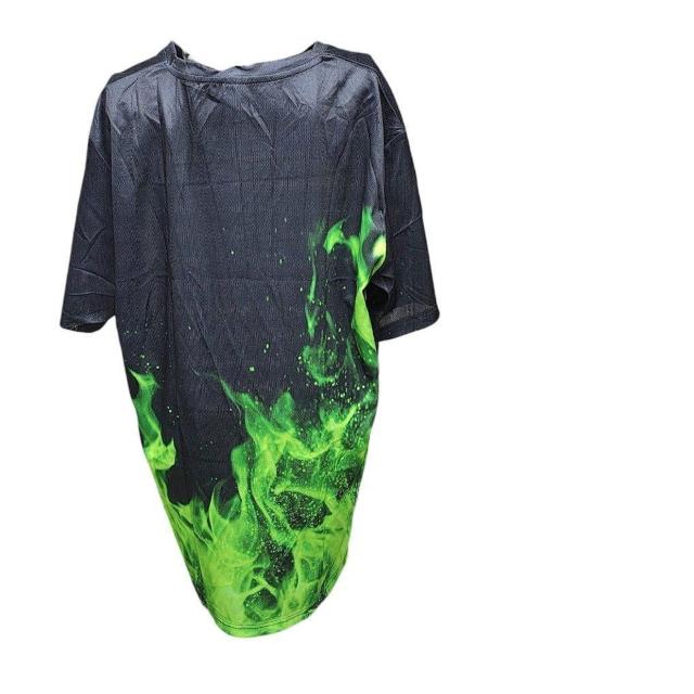 大きいサイズ メンズ レディース 半袖 Tシャツ 炎 緑 オーバーサイズ カジュアル 3L 4L フィットネス 通気性 柄 < 男性ファッション 大きいサイズ メンズ レディース 半袖 Tシャツ 炎 緑 オーバーサイズ カジュアル 3L 4L フィットネス 通気性 柄 < 男性ファッションの