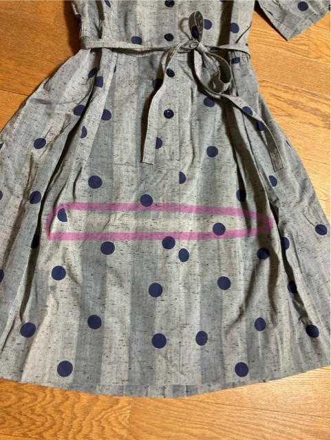 1983.半袖ゆったりワンピース☆グレー×ネイビードット柄☆サイズL☆難あり☆リメイクにも < 女性ファッション  1983.半袖ゆったりワンピース☆グレー×ネイビードット柄☆サイズL☆難あり☆リメイクにも < 女性ファッションの