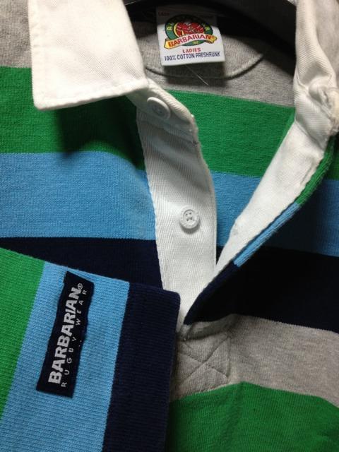 古着 バーバリアン ラガーシャツ 七分袖 カットソー Sサイズ ボーダー 緑 紺 ユーズド < 男性ファッション  古着 バーバリアン ラガーシャツ 七分袖 カットソー Sサイズ ボーダー 緑 紺 ユーズド < 男性ファッションの