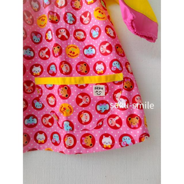 saku-smile スモック 長袖 100~110size ピンク系 どうぶつ柄 < キッズ/ベビー  saku-smile スモック 長袖 100~110size ピンク系 どうぶつ柄 < キッズ/ベビーの