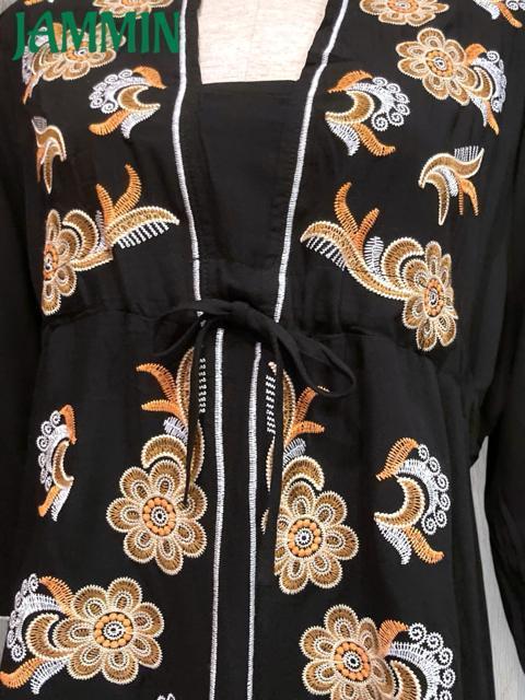 花刺繍入りチュニック 黒 アジアン エスニック ヒッピー < 女性ファッション  花刺繍入りチュニック 黒 アジアン エスニック ヒッピー < 女性ファッションの