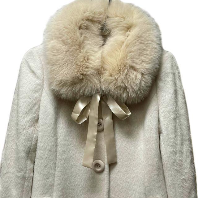 インタープラネット フォックスファー襟 ウール リボン ピーコート アウター < 女性ファッション インタープラネット フォックスファー襟 ウール リボン ピーコート アウター < 女性ファッションの