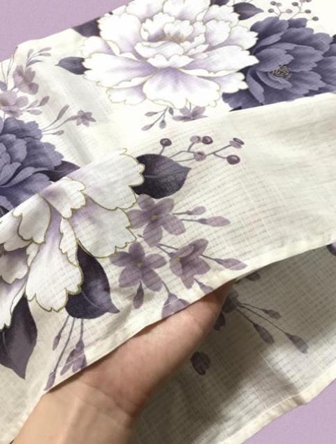 ユカタ浴衣〓白地に暗紫の花〓美品 < 女性ファッション ユカタ浴衣〓白地に暗紫の花〓美品 < 女性ファッションの