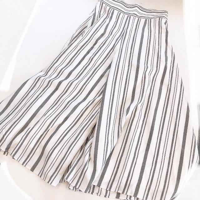 ◆Mila Owen/ミラオーウェン◆ベルト付スカート風ワイドパンツ★ストライプ0サイズ*夏秋コーデ♪美品 < ブランド  ◆Mila Owen/ミラオーウェン◆ベルト付スカート風ワイドパンツ★ストライプ0サイズ*夏秋コーデ♪美品 < ブランドの