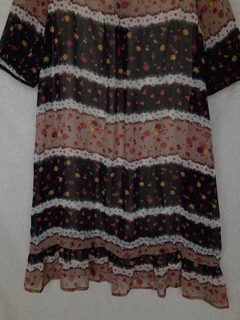 花柄 ボーダー シースル ゆったり Aライン 半袖 チュニック ワンピース L N2m < 女性ファッション  花柄 ボーダー シースル ゆったり Aライン 半袖 チュニック ワンピース L N2m < 女性ファッションの