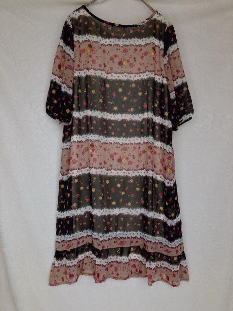 花柄 ボーダー シースル ゆったり Aライン 半袖 チュニック ワンピース L N2m < 女性ファッション  花柄 ボーダー シースル ゆったり Aライン 半袖 チュニック ワンピース L N2m < 女性ファッションの