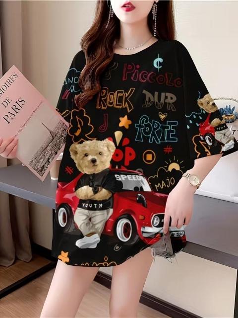 超お買い得1090円★レディース ルーズフィット テディベア&ビンテージカーTシャツ USAサイズM(日本サイズL相当)黒 < 女性ファッション 超お買い得1090円★レディース ルーズフィット テディベア&ビンテージカーTシャツ USAサイズM(日本サイズL相当)黒 < 女性ファッションの