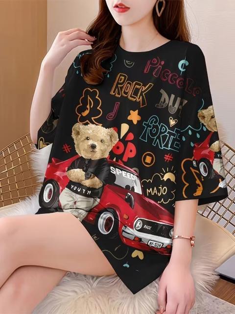 超お買い得1090円★レディース ルーズフィット テディベア&ビンテージカーTシャツ USAサイズM(日本サイズL相当)黒 < 女性ファッション 超お買い得1090円★レディース ルーズフィット テディベア&ビンテージカーTシャツ USAサイズM(日本サイズL相当)黒 < 女性ファッションの