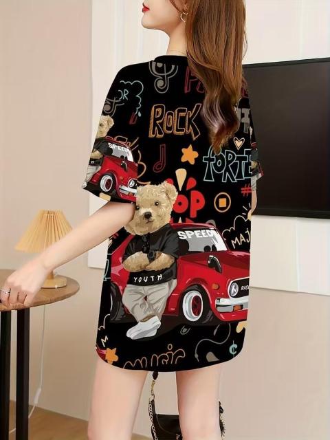 超お買い得1090円★レディース ルーズフィット テディベア&ビンテージカーTシャツ USAサイズM(日本サイズL相当)黒 < 女性ファッション 超お買い得1090円★レディース ルーズフィット テディベア&ビンテージカーTシャツ USAサイズM(日本サイズL相当)黒 < 女性ファッションの