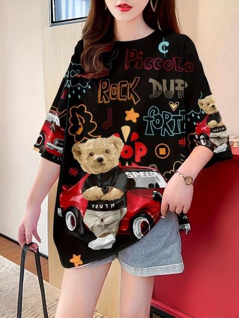 超お買い得1090円★レディース ルーズフィット テディベア&ビンテージカーTシャツ USAサイズM(日本サイズL相当)黒 < 女性ファッション 超お買い得1090円★レディース ルーズフィット テディベア&ビンテージカーTシャツ USAサイズM(日本サイズL相当)黒 < 女性ファッションの