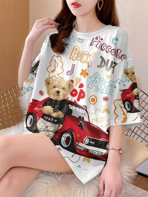 超お買い得1090円★レディース ルーズフィット テディベア&ビンテージカーTシャツ USAサイズM(日本サイズL相当)黒 < 女性ファッション 超お買い得1090円★レディース ルーズフィット テディベア&ビンテージカーTシャツ USAサイズM(日本サイズL相当)黒 < 女性ファッションの