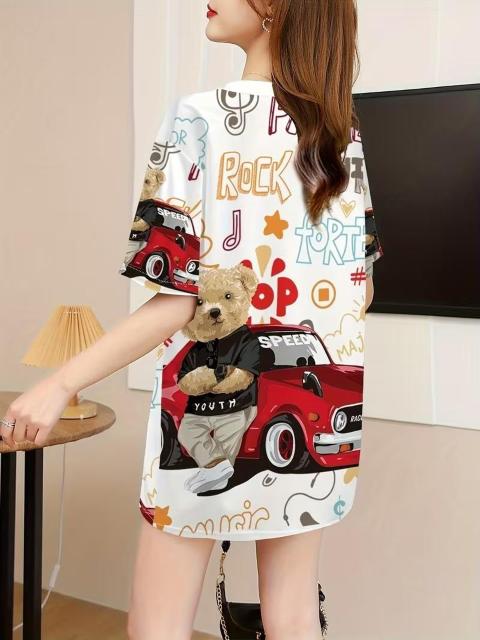 超お買い得1090円★レディース ルーズフィット テディベア&ビンテージカーTシャツ USAサイズM(日本サイズL相当)黒 < 女性ファッション 超お買い得1090円★レディース ルーズフィット テディベア&ビンテージカーTシャツ USAサイズM(日本サイズL相当)黒 < 女性ファッションの