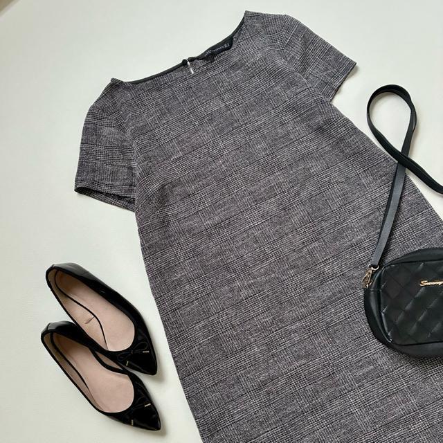 ◆美品◆ZARA◆ツイード半袖ワンピース◆膝丈◆チュニック◆黒◆ゆったり◆M < ブランド  ◆美品◆ZARA◆ツイード半袖ワンピース◆膝丈◆チュニック◆黒◆ゆったり◆M < ブランドの