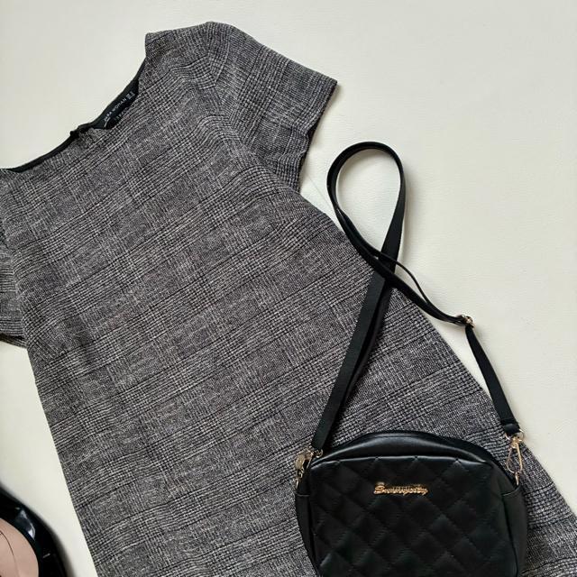 ◆美品◆ZARA◆ツイード半袖ワンピース◆膝丈◆チュニック◆黒◆ゆったり◆M < ブランド  ◆美品◆ZARA◆ツイード半袖ワンピース◆膝丈◆チュニック◆黒◆ゆったり◆M < ブランドの
