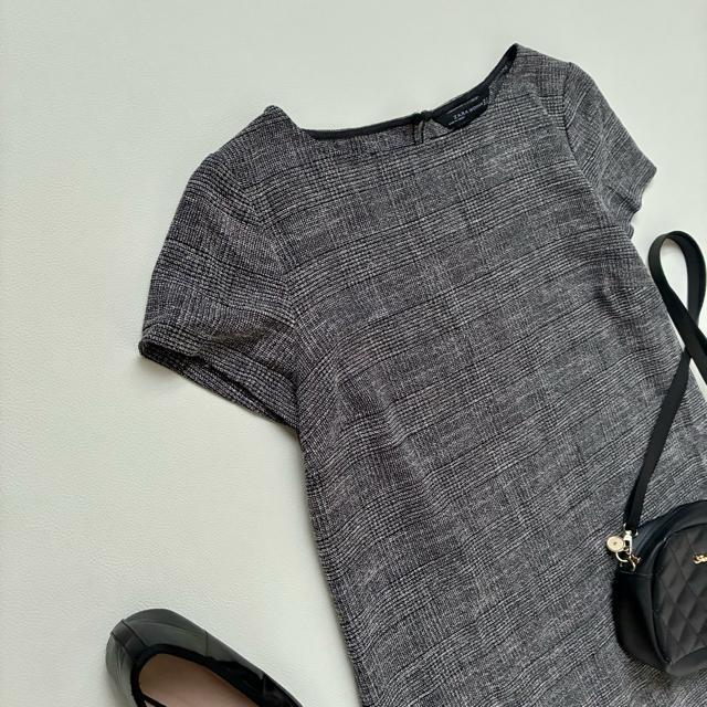 ◆美品◆ZARA◆ツイード半袖ワンピース◆膝丈◆チュニック◆黒◆ゆったり◆M < ブランド  ◆美品◆ZARA◆ツイード半袖ワンピース◆膝丈◆チュニック◆黒◆ゆったり◆M < ブランドの