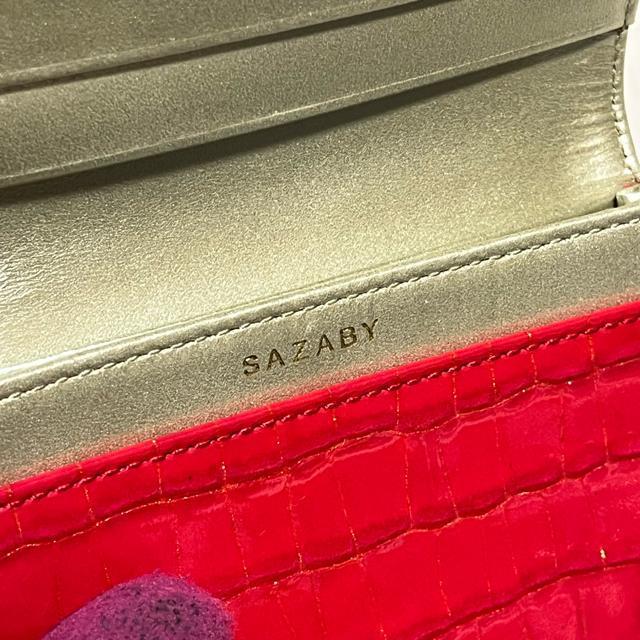 SAZABY サザビー 本革 カードケース 名刺入れ クロコ型押し エナメル 赤 < ブランド SAZABY サザビー 本革 カードケース 名刺入れ クロコ型押し エナメル 赤 < ブランドの