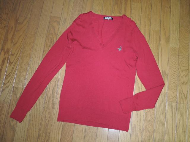 HYSTERIC GLAMOUR ヒステリックグラマー V字 ニット カットソー S 赤 サソリ刺繍 薄手 Vネック ロンTシャツ < ブランド  HYSTERIC GLAMOUR ヒステリックグラマー V字 ニット カットソー S 赤 サソリ刺繍 薄手 Vネック ロンTシャツ < ブランドの