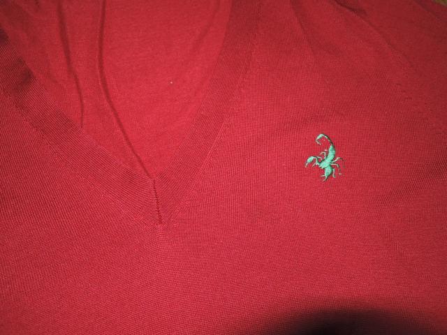 HYSTERIC GLAMOUR ヒステリックグラマー V字 ニット カットソー S 赤 サソリ刺繍 薄手 Vネック ロンTシャツ < ブランド  HYSTERIC GLAMOUR ヒステリックグラマー V字 ニット カットソー S 赤 サソリ刺繍 薄手 Vネック ロンTシャツ < ブランドの