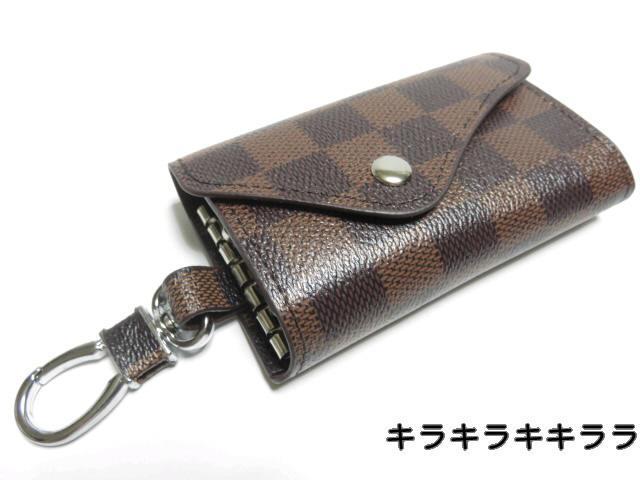 《New》格子チェック柄★360度回転するカラビナ付★6連*レザーキーケース<ブラウン> < 男性ファッション 《New》格子チェック柄★360度回転するカラビナ付★6連*レザーキーケース<ブラウン> < 男性ファッションの