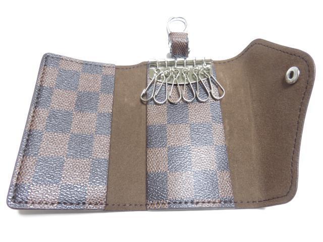 《New》格子チェック柄★360度回転するカラビナ付★6連*レザーキーケース<ブラウン> < 男性ファッション 《New》格子チェック柄★360度回転するカラビナ付★6連*レザーキーケース<ブラウン> < 男性ファッションの