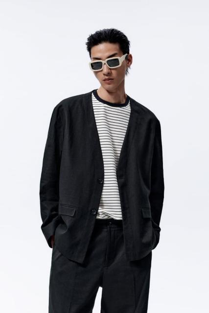 ☆ZARA ザラ コットン リネン ブレザー ジャケット/メンズ/S/ブラック☆新品☆新作モデル < ブランド ☆ZARA ザラ コットン リネン ブレザー ジャケット/メンズ/S/ブラック☆新品☆新作モデル < ブランドの