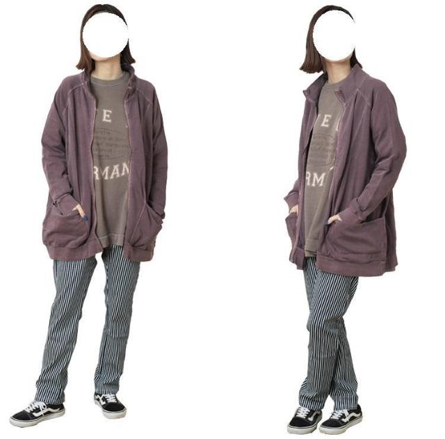 Lupilienピグメントバイオ加工裏毛スウェットハイネックジップアップスウェットワイドカーデ ZIP UPヴィンテージ パープル < 女性ファッション  Lupilienピグメントバイオ加工裏毛スウェットハイネックジップアップスウェットワイドカーデ ZIP UPヴィンテージ パープル < 女性ファッションの