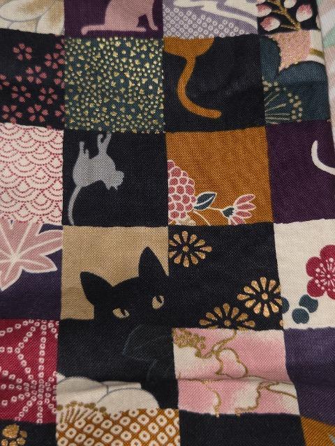 ★新柄濃紫黒市松模様×黒猫和柄リコーダー入れ巾着袋 < キッズ/ベビー  ★新柄濃紫黒市松模様×黒猫和柄リコーダー入れ巾着袋 < キッズ/ベビーの