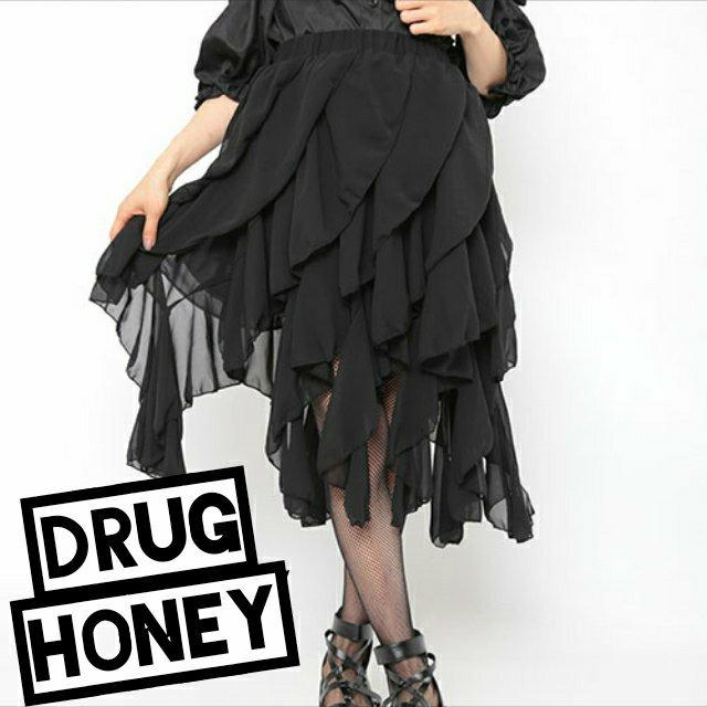 【DrugHoney】シフォン螺旋ミディ丈スカート < 女性ファッション  【DrugHoney】シフォン螺旋ミディ丈スカート  < 女性ファッションの