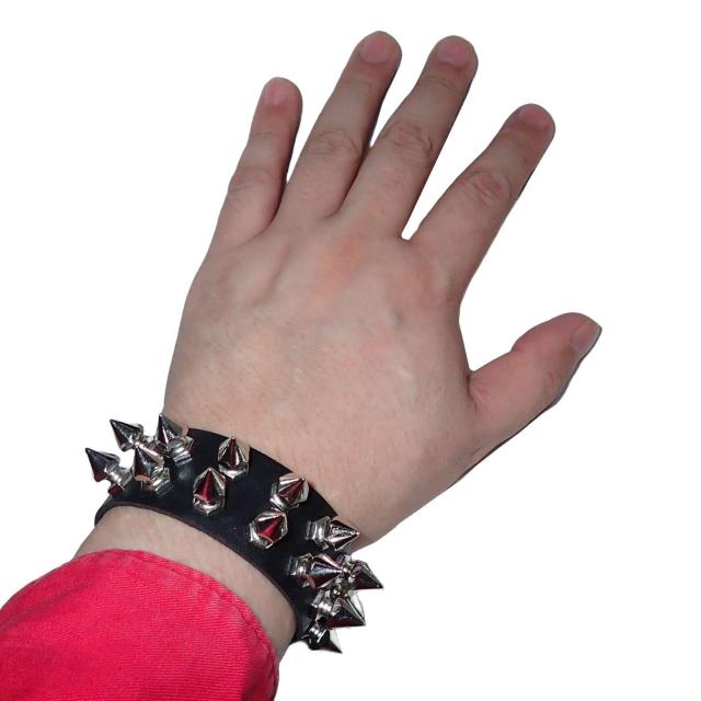 スタッズ 鋲 トゲトゲ 2列 レザーブレスレット ブレスレット アクセサリー バングル リストバンド ロック パンク 黒色 @ < 男性アクセサリー/時計  スタッズ 鋲 トゲトゲ 2列 レザーブレスレット ブレスレット アクセサリー バングル リストバンド ロック パンク 黒色 @ < 男性アクセサリー/時計の