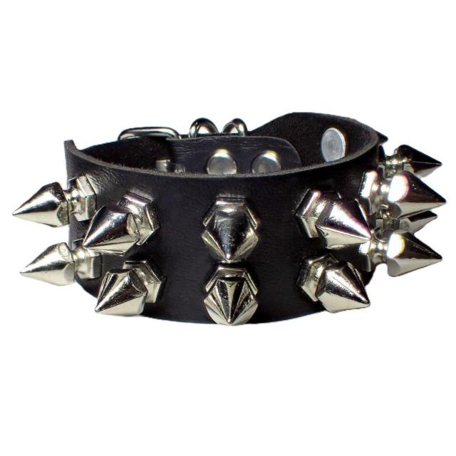 スタッズ 鋲 トゲトゲ 2列 レザーブレスレット ブレスレット アクセサリー バングル リストバンド ロック パンク 黒色 @ < 男性アクセサリー/時計  スタッズ 鋲 トゲトゲ 2列 レザーブレスレット ブレスレット アクセサリー バングル リストバンド ロック パンク 黒色 @ < 男性アクセサリー/時計の