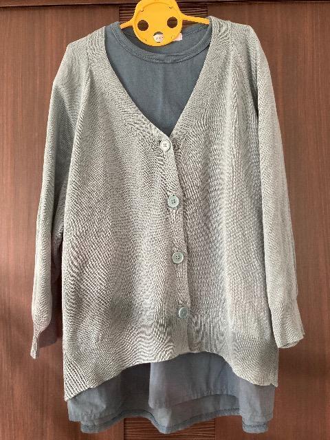 MUMU&Co/布帛切替フレンチスリーブ7分袖Vネックカーディガン < ブランド  MUMU&Co/布帛切替フレンチスリーブ7分袖Vネックカーディガン < ブランドの