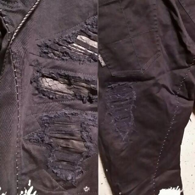新品KMRIIケムリ SNAKE&GOATLEATHER Splash Crush Skinny Pants 2 < ブランド  新品KMRIIケムリ SNAKE&GOATLEATHER Splash Crush Skinny Pants 2 < ブランドの