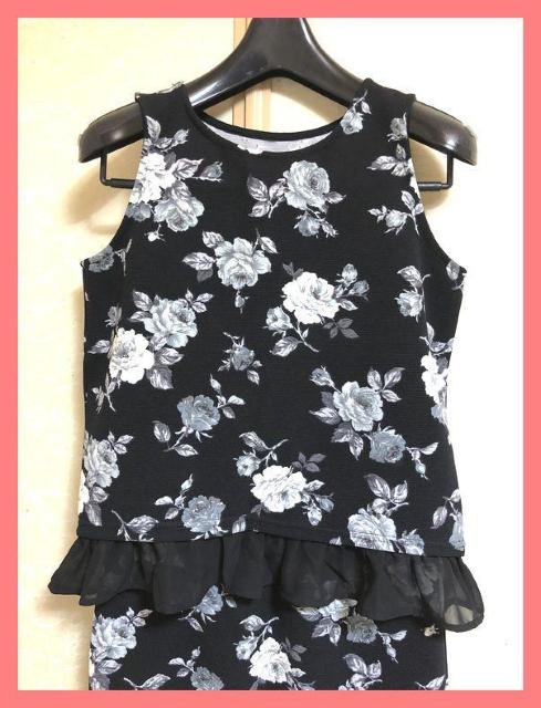 ☆新品☆花柄フリルノースリーブ&タイトスカートセットアップL☆ < 女性ファッション  ☆新品☆花柄フリルノースリーブ&タイトスカートセットアップL☆ < 女性ファッションの