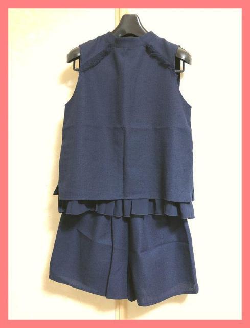 ☆新品☆フリンジフリルノースリーブ&ショートパンツセットアップ紺L☆ < 女性ファッション  ☆新品☆フリンジフリルノースリーブ&ショートパンツセットアップ紺L☆  < 女性ファッションの