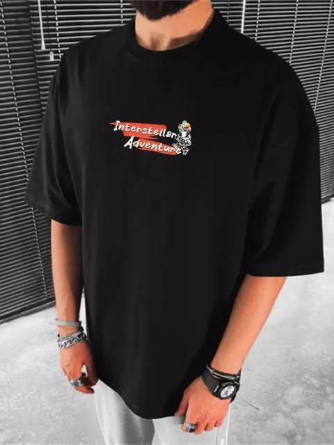 爆ヤス価格1190円★コットン宇宙探査キャラクタープリントルーズ半袖Tシャツ 日本サイズL ブラック < 男性ファッション  爆ヤス価格1190円★コットン宇宙探査キャラクタープリントルーズ半袖Tシャツ 日本サイズL ブラック < 男性ファッションの
