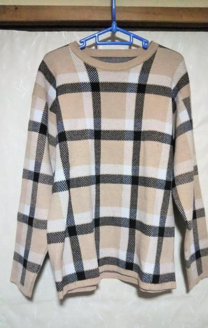 RAGEBLUE ユニセックスチェックニットプルオーバー ピンクベージュ Sサイズ レディース長袖ニット メンズ長袖セーター < 女性ファッション RAGEBLUE ユニセックスチェックニットプルオーバー ピンクベージュ Sサイズ レディース長袖ニット メンズ長袖セーター < 女性ファッションの