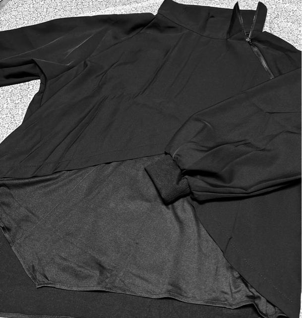 アシメ ジップ カットソー 異素材 リブ付き ブラック 大きいサイズ < 女性ファッション アシメ ジップ カットソー 異素材 リブ付き ブラック 大きいサイズ < 女性ファッションの