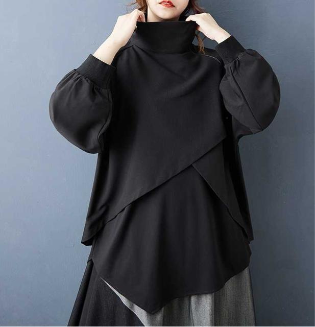 アシメ ジップ カットソー 異素材 リブ付き ブラック 大きいサイズ < 女性ファッション アシメ ジップ カットソー 異素材 リブ付き ブラック 大きいサイズ < 女性ファッションの