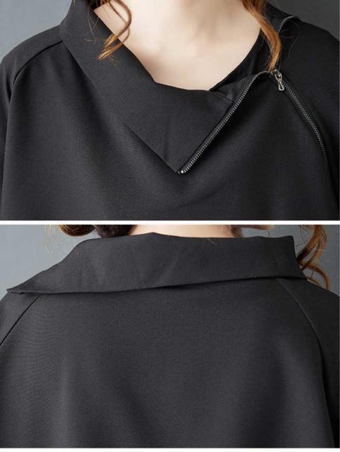 アシメ ジップ カットソー 異素材 リブ付き ブラック 大きいサイズ < 女性ファッション アシメ ジップ カットソー 異素材 リブ付き ブラック 大きいサイズ < 女性ファッションの