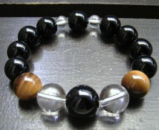 大玉*オニキスxタイガーアイx水晶xオニキス 天然石 < 男性アクセサリー/時計 大玉*オニキスxタイガーアイx水晶xオニキス 天然石 < 男性アクセサリー/時計の