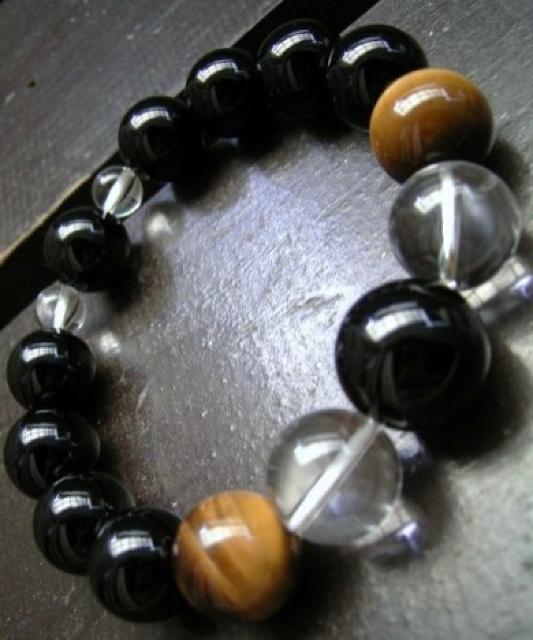 大玉*オニキスxタイガーアイx水晶xオニキス 天然石 < 男性アクセサリー/時計 大玉*オニキスxタイガーアイx水晶xオニキス 天然石 < 男性アクセサリー/時計の