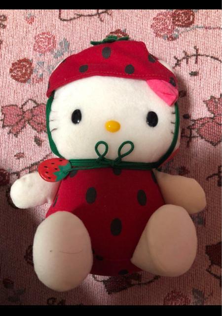 ※一部黄ばみあり※レア非売品★苺コスプレ イチゴキティ★ぬいぐるみ全長20cm < おもちゃ  ※一部黄ばみあり※レア非売品★苺コスプレ イチゴキティ★ぬいぐるみ全長20cm  < おもちゃの
