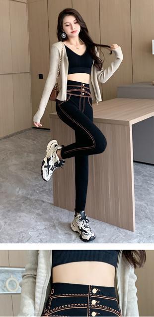 スキニー レギンス スパッツ 飾りボタン付き ペイント柄 オレンジ 大きいサイズ < 女性ファッション スキニー レギンス スパッツ 飾りボタン付き ペイント柄 オレンジ 大きいサイズ < 女性ファッションの