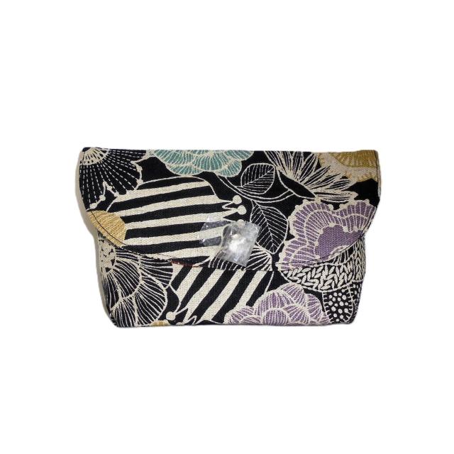 ◆北欧モダンフラワー×黒地◆被せ蓋ポーチ【横長】 < 女性ファッション ◆北欧モダンフラワー×黒地◆被せ蓋ポーチ【横長】 < 女性ファッションの