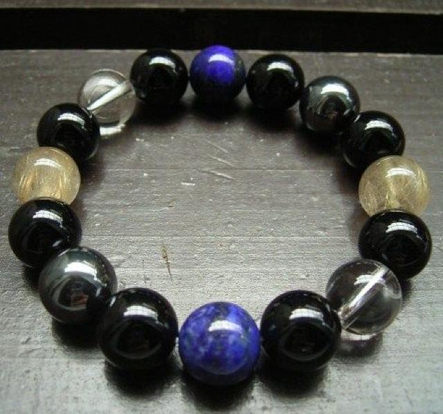 ルチルクォーツxラピスラズリxへマタイトxオニキスx水晶 < 男性アクセサリー/時計 ルチルクォーツxラピスラズリxへマタイトxオニキスx水晶 < 男性アクセサリー/時計の