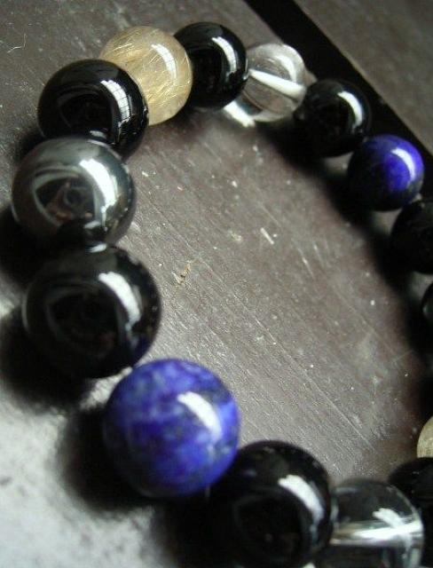 ルチルクォーツxラピスラズリxへマタイトxオニキスx水晶 < 男性アクセサリー/時計 ルチルクォーツxラピスラズリxへマタイトxオニキスx水晶 < 男性アクセサリー/時計の