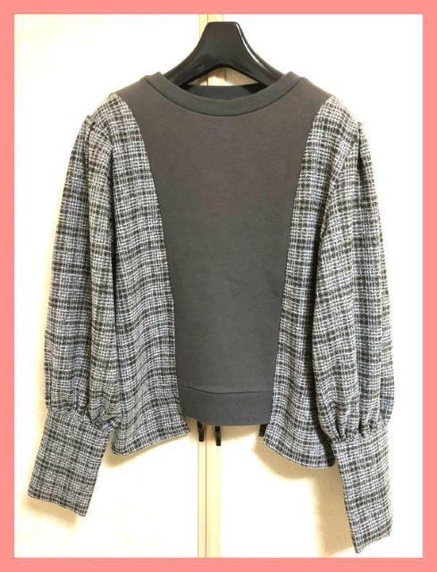 ☆ムルーア☆超美品個性派☆チェックギャザーバルーン袖異素材コンビスウェット☆ < ブランド ☆ムルーア☆超美品個性派☆チェックギャザーバルーン袖異素材コンビスウェット☆ < ブランドの