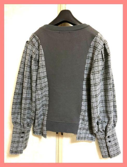 ☆ムルーア☆超美品個性派☆チェックギャザーバルーン袖異素材コンビスウェット☆ < ブランド ☆ムルーア☆超美品個性派☆チェックギャザーバルーン袖異素材コンビスウェット☆ < ブランドの