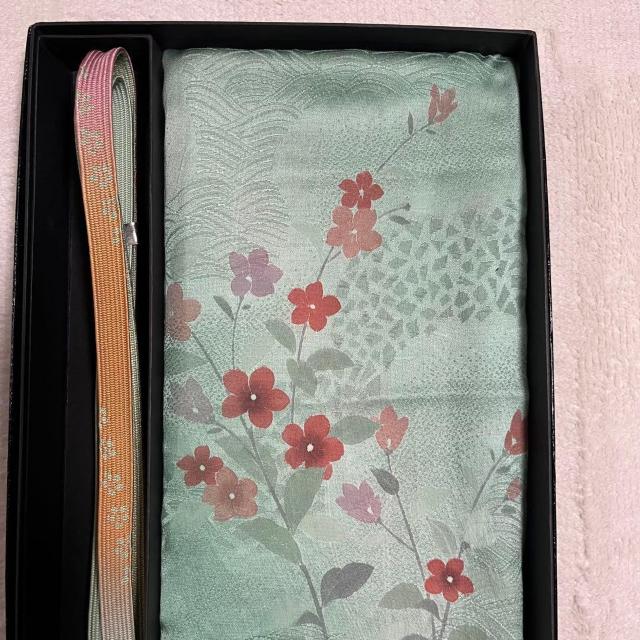 帯締め 帯揚げセット 緑 グリーン系 花柄 平組 高麗 < 女性ファッション 帯締め 帯揚げセット 緑 グリーン系 花柄 平組 高麗 < 女性ファッションの