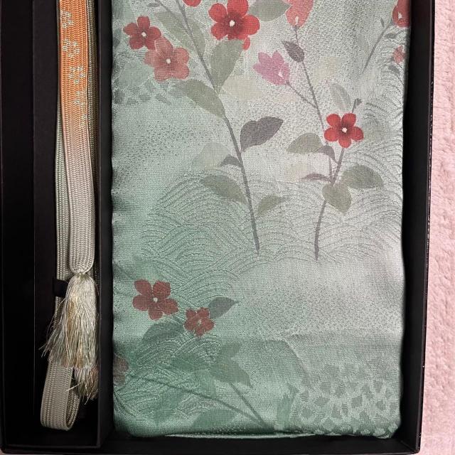 帯締め 帯揚げセット 緑 グリーン系 花柄 平組 高麗 < 女性ファッション 帯締め 帯揚げセット 緑 グリーン系 花柄 平組 高麗 < 女性ファッションの